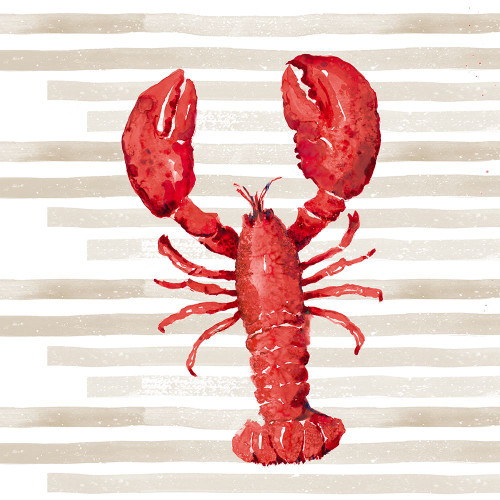 Red Lobster On Stripes Poster Print - Patricia Pinto