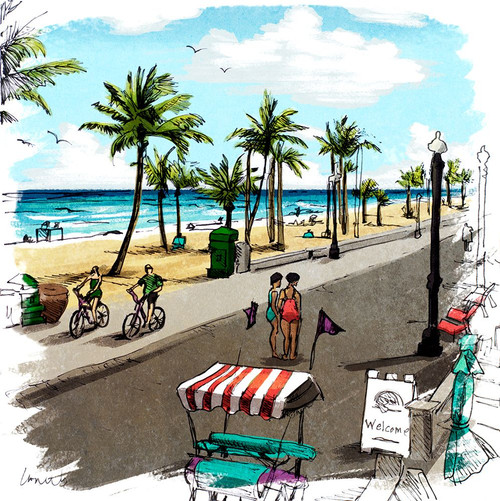 Boardwalk Scene in Color II Poster Print - Lanie Loreth