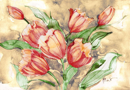 Fresh Tulips - Coral Poster Print - Paul Brent
