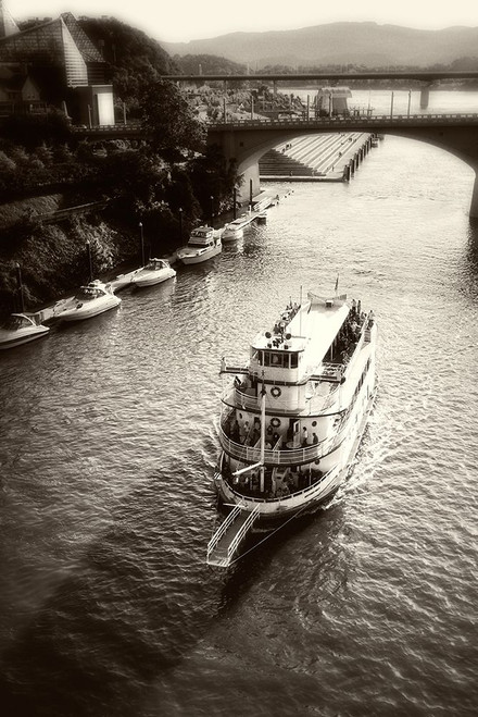 River Boat Cruise Sepia Poster Print - Rachel Lee