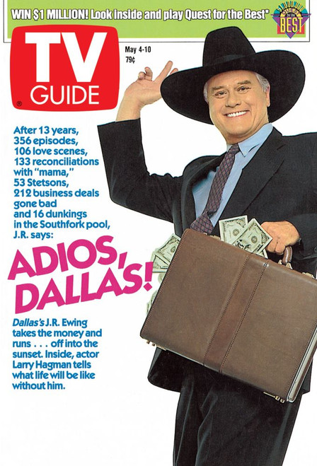 Dallas, Larry Hagman, Tv Guide Cover, May 4-10, 1991. Ph: Mario Casilli. Tv Guide/Courtesy Everett Collection Poster Print