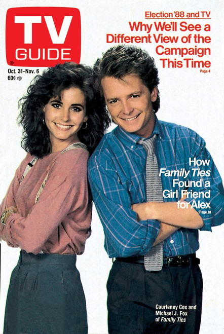 Family Ties, From Left: Courteney Cox, Michael J. Fox, Tv Guide Cover, October 31 - November 6, 1987. Ph: Tony Costa. Tv Guide/Courtesy Everett Collection Poster Print