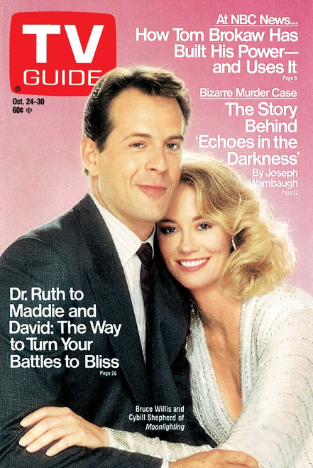 Moonlighting, From Left: Cybill Shepherd, Bruce Willis, Tv Guide Cover, October 24-30, 1987. Ph: Mario Casilli. Tv Guide/Courtesy Everett Collection Poster Print