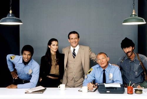 Hill Street Blues, Michael Warren, Veronica Hamel, Daniel J. Travanti, Michael Conrad, Bruce Weitz,, 1981-87, Photo: Robert Phillips/Everett Collection Poster Print