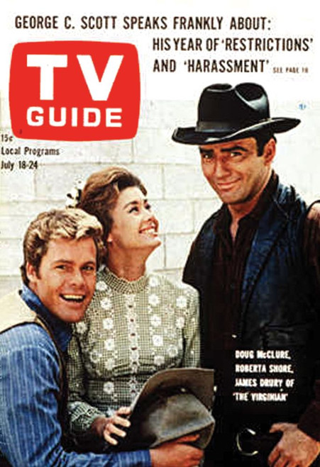 The Virginian,, From Left: Doug Mcclure, Roberta Shore, James Drury, Tv Guide Cover, July 18-24, 1964. Tv Guide/Courtesy Everett Collection Poster Print