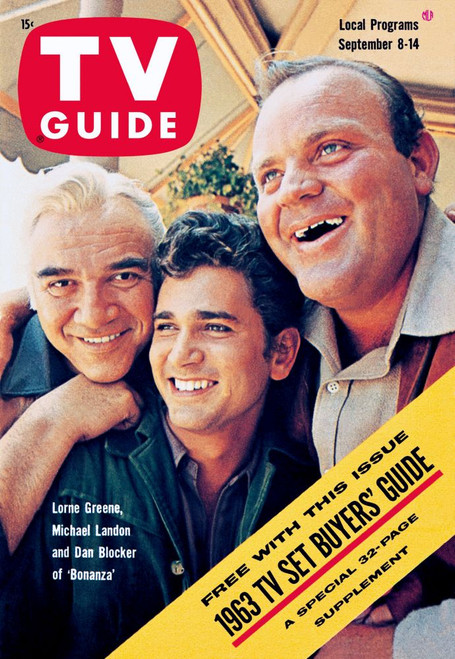 Bonanza, From Left: Lorne Greene, Michael Landon, Dan Blocker, Tv Guide Cover, September 8-14, 1962. Ph: Dan Blocker. Tv Guide/Courtesy Everett Collection Poster Print