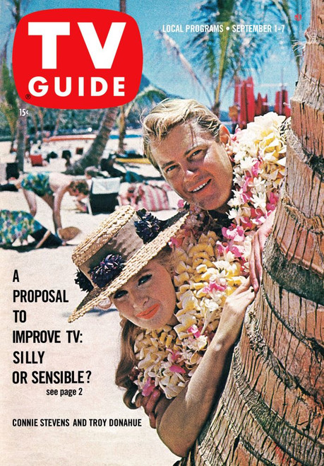 Hawaiian Eye, From Left: Connie Stevens, Troy Donahue, Tv Guide Cover, September 1-7, 1962. Ph: Gene Trindl. Tv Guide/Courtesy Everett Collection Poster Print