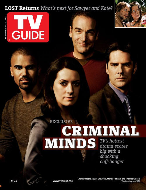 Criminal Minds, Shemar Moore, Paget Brewster, Mandy Patinkin, And Thomas Gibson, Tv Guide Cover, February 5-11, 2007. Tv Guide/Courtesy Everett Collection Poster Print