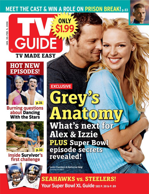 Grey'S Anatomy, Justin Chambers And Katherine Heigl, Tv Guide Cover, January 30 - February 5, 2006. Tv Guide/Courtesy Everett Collection Poster Print
