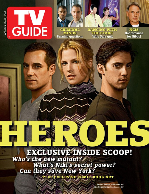 Heroes, Adrian Pasdar, Ali Larter And Milo Ventimiglia, Tv Guide Cover, October 23-29, 2006. Tv Guide/Courtesy Everett Collection Poster Print