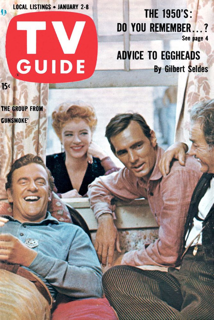 Gunsmoke, From Left: James Arness, Amanda Blake, Dennis Weaver, Milburn Stone, Tv Guide Cover, January 2-8, 1960. Ph: Richard R. Hewett. Tv Guide/Courtesy Everett Collection Poster Print