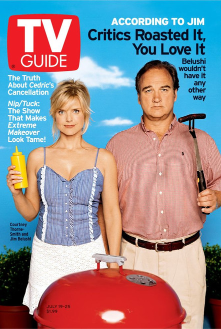According To Jim, Courtney Thorne-Smith, Jim Belushi, Tv Guide Cover, July 19-25, 2003. Tv Guide/Courtesy Everett Collection Poster Print