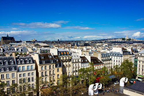 France-Paris Houses facing Beaubourg-Centre Pompidou square-Eiffel tower on the far left Poster Print - Michele Molinari # VARPDXEU09MME0114