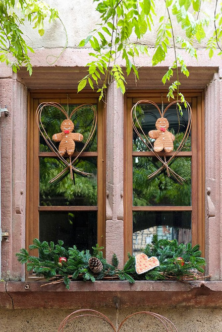 Riquewihr-France Village established 1400s in Alsace Region Window decorated Christmas ornaments Poster Print - Julien McRoberts # VARPDXEU09JMR0187