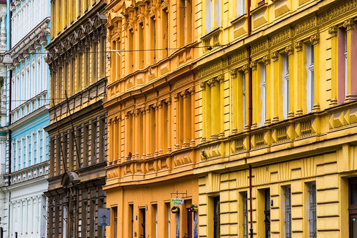 Europe-Czech Republic-Prague-Facade of colorful buildings Poster Print - Jaynes Gallery # VARPDXEU06BJY0081
