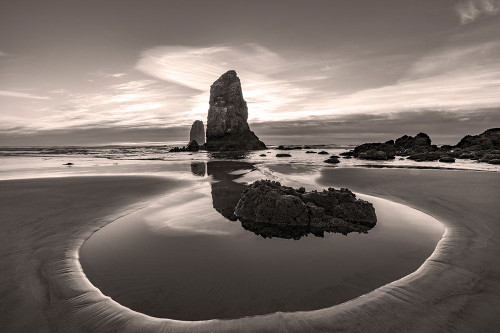 Haystack Rock Pinnacles at low tide in Cannon Beach-Oregon-USA Poster Print - Chuck Haney # VARPDXUS38CHA0456