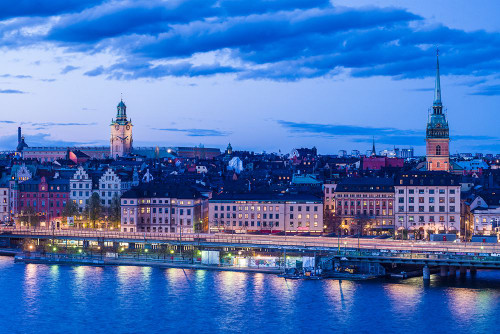 Sweden-Stockholm-Gamla Stan-Old Town-high angle view-dusk Poster Print - Walter Bibikow # VARPDXEU28WBI0104