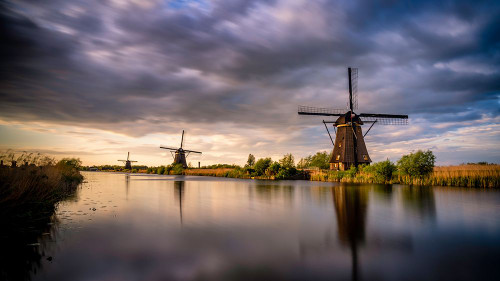 Europe-The Netherlands-Kinderdijk windmills at sunset Poster Print - Jaynes Gallery # VARPDXEU20BJY0364