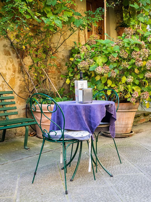 Italy-Tuscany-Pienza Restaurant outside dining along the streets Poster Print - Julie Eggers # VARPDXEU16JEG1816