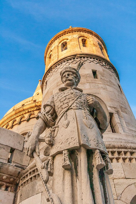 Hungary-Budapest-Fishermans Bastion and statue of Janos Hunyadi Poster Print - Tom Haseltine # VARPDXEU13THA0123