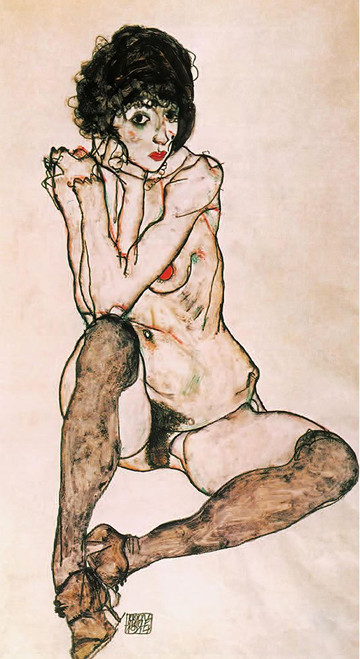 Seated Female Nude, with Arm on Knee 1914 Poster Print - Egon Schiele