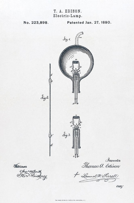 Vintage Patent Illustrations - Thomas Edison Light Bulb Poster Print - Unknown - Item # VARPDXQVT1056