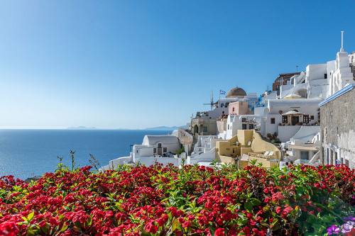 Santorini with Flowers Poster Print - Richard Silver - Item # VARPDX86171