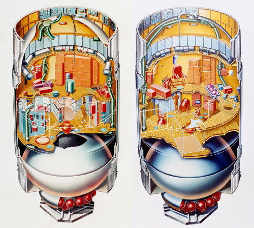 Artist Concept Two Cutaway Views of the Orbital Workshop Poster Print - NASA (13 x 12)