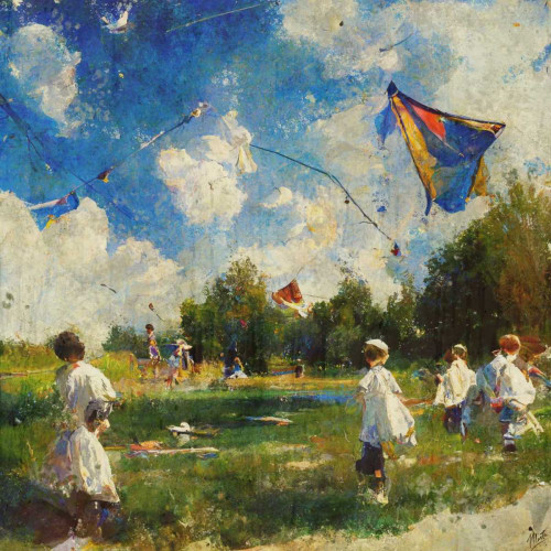 Children Playing With Kites I Poster Print - Marta Wiley (24 x 24)