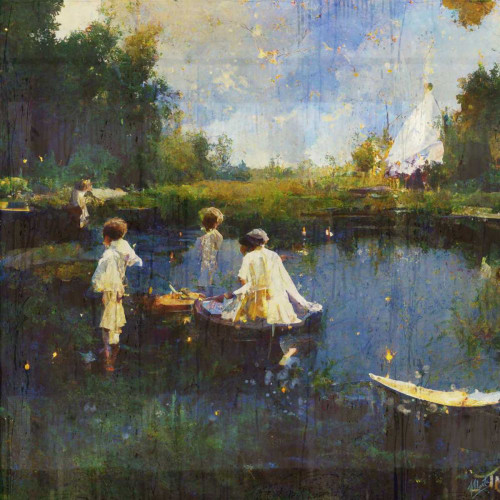 Children playing with boats I Poster Print - Marta Wiley (24 x 24)