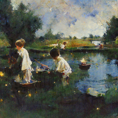 Children Playing With Boats II Poster Print - Marta Wiley (10 x 10)
