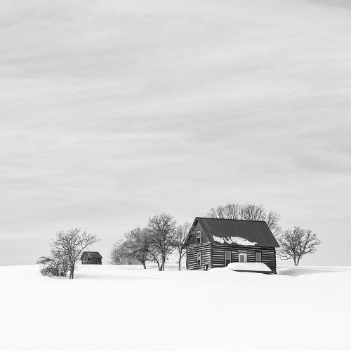 Cabin Atop the Snowy Ridge BW Poster Print - Don Schwartz (12 x 12)