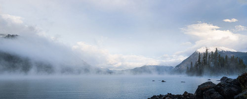 Morning Mist Over the Lake I Poster Print - Don Schwartz (36 x 14)
