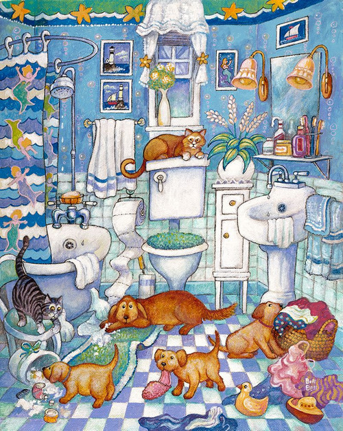 Bathroom Pups Poster Print - Bill Bell (24 x 30)