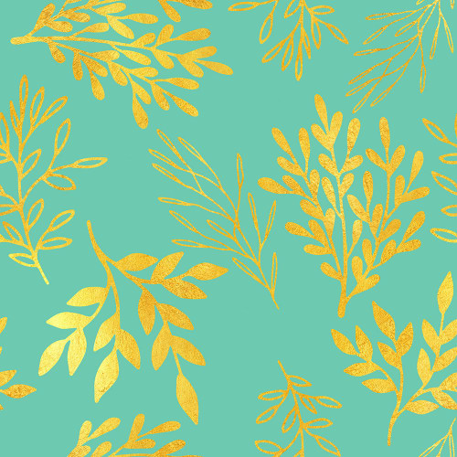 Golden Leaves Pattern Aquamarine Poster Print - Tina Lavoie (24 x 24)
