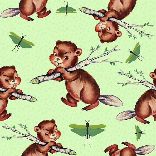 Cute Baby Beaver Pattern Poster Print - Tina Lavoie (12 x 12)