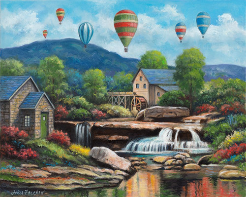 Spring Balloons Over The Mill Poster Print - John Zaccheo (30 x 24)