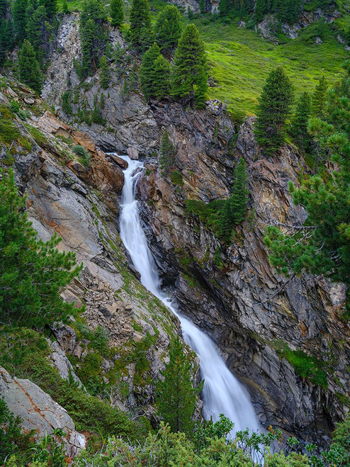 Waterfall Rotmooswasserfall in the Otztal Alps in the Naturepark Otztal. Europe- Austria- Tyrol Poster Print - Martin Zwick (12 x 16)