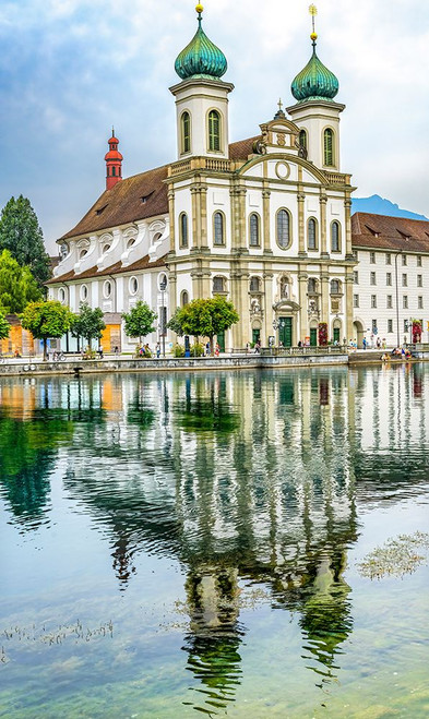 Jesuit Church Inner Harbor reflection-Lucerne-Switzerland. Poster Print - William Perry (14 x 24)