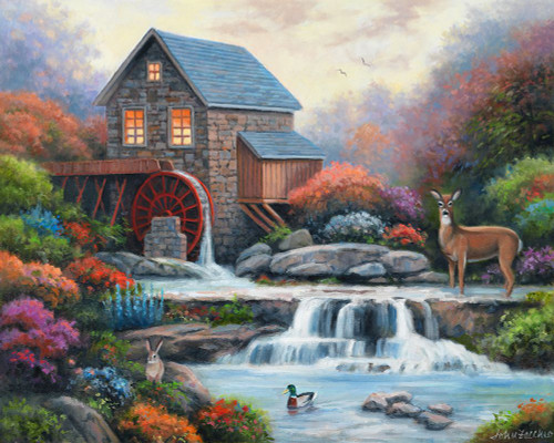 A Visit to the Waterwheel Poster Print - John Zaccheo (15 x 12)