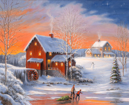 Winter At The Old Mill Poster Print - John Zaccheo (30 x 24)