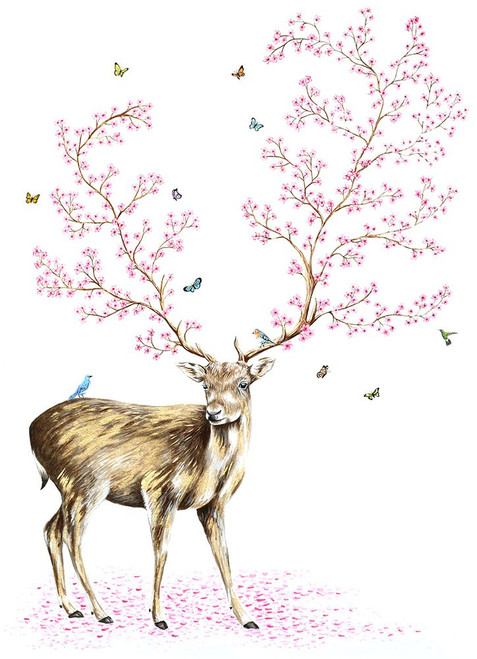Cherry Blossom Deer Poster Print - Martin Wickstrom (12 x 17)