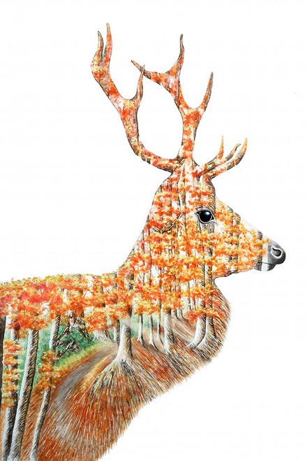 Spirit of the Forest Deer Landscape Poster Print - Martin Wickstrom (12 x 18)