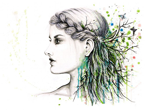 Forest Lover Girl Portrait Poster Print - Martin Wickstrom (12 x 9)