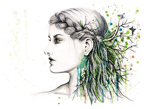 Forest Lover Girl Portrait Poster Print - Martin Wickstrom (12 x 9)