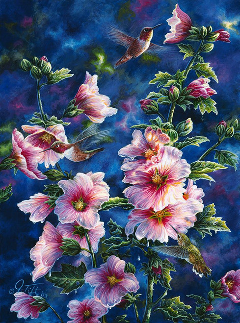 Hollyhocks And Hummingbirds Poster Print - Jeff Tift (24 x 33)