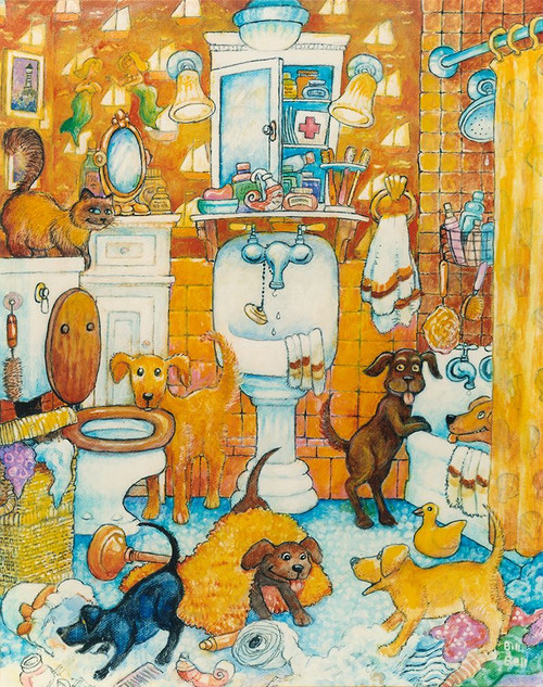 Orange Bathroom Pups Poster Print - Bill Bell (24 x 31)