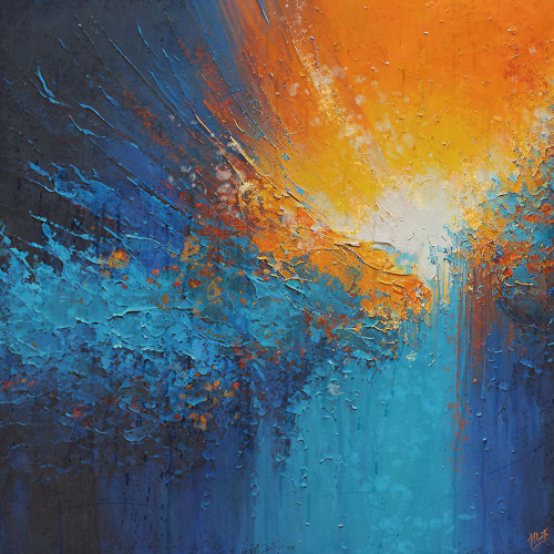 Abstract Blue organge II Poster Print - Marta Wiley (12 x 12)