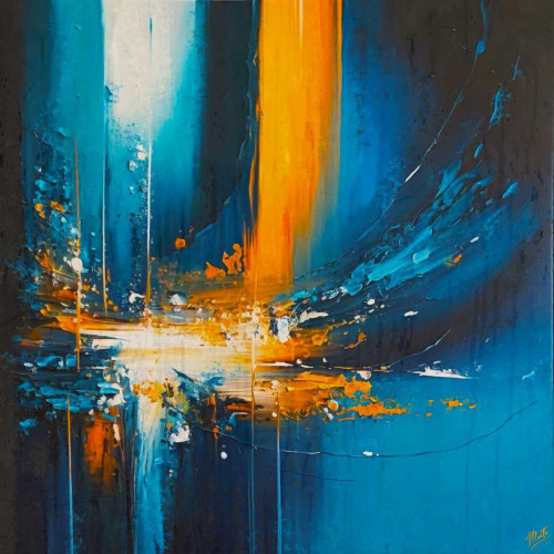 Abstract Blue organge I Poster Print - Marta Wiley (12 x 12)