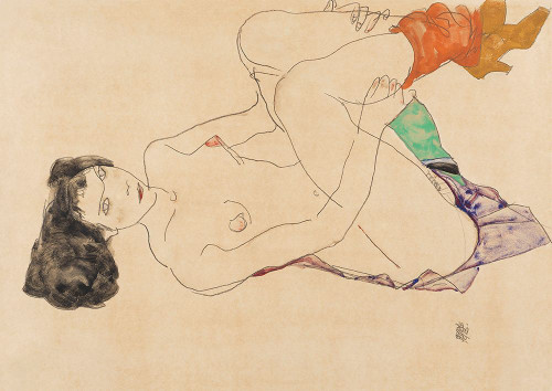 Reclining Female Nude - 1913 Poster Print - Egon Schiele (24 x 17)